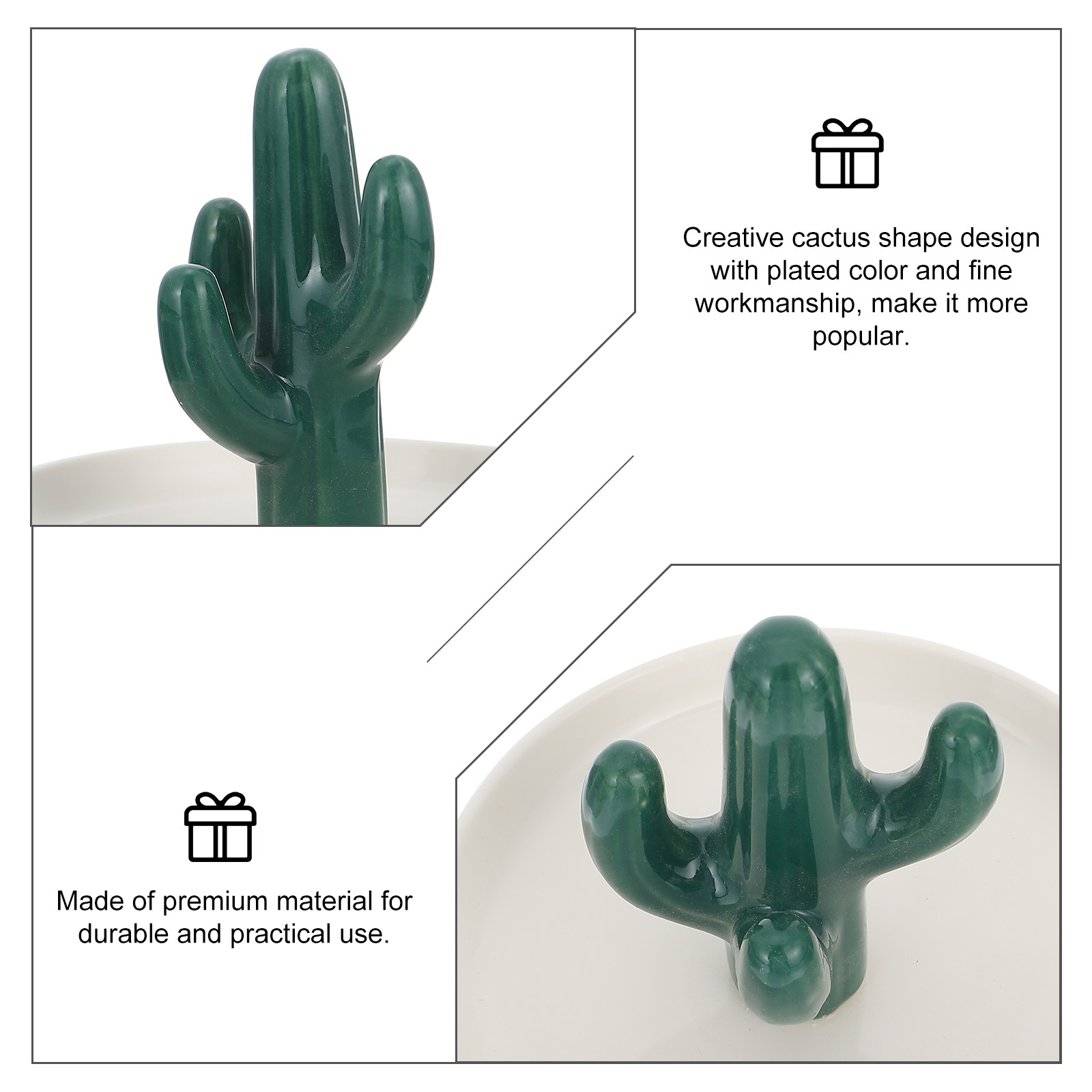 Home Bathroom Organizer - 1 Stück Premium Keramik-Kaktus-Schmuckteller, Ring-, Ohrring-