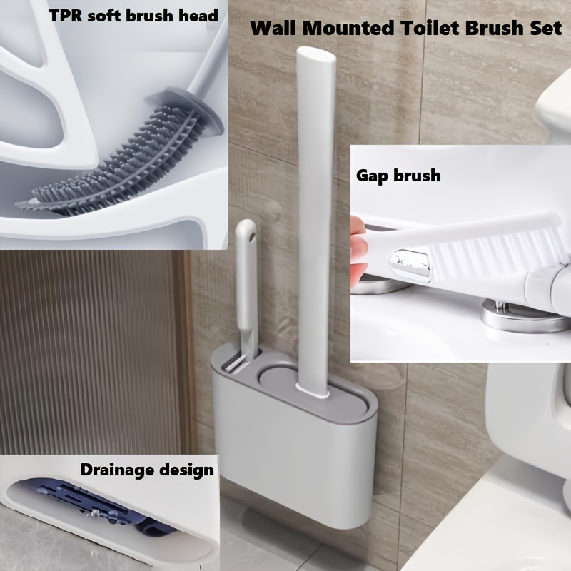 Home Bathroom Organizer - Wandmontierte Toilettenbürste, Moderne Flachkopf-Badezimmerreinigungsbürste, Langlebiger &