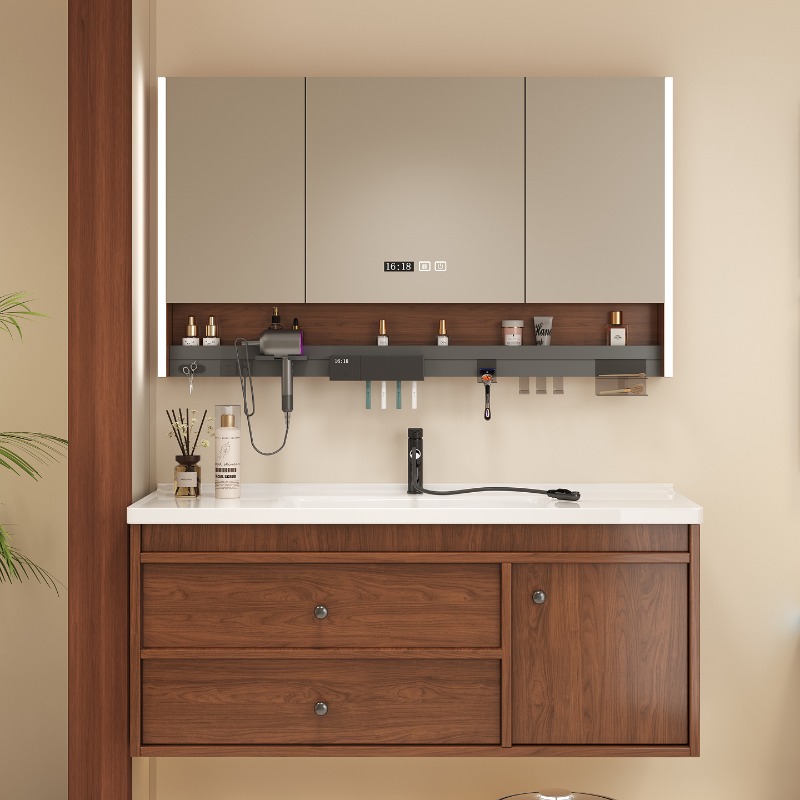 Home Bathroom Vanity Combo - Badezimmerschrank, weiß, Wohnzimmer-Vitrine, Bodenregale aus Holz,